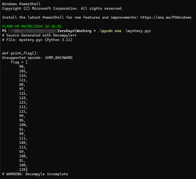 Figure 4: Illustrates the decompiled mystery.pyc