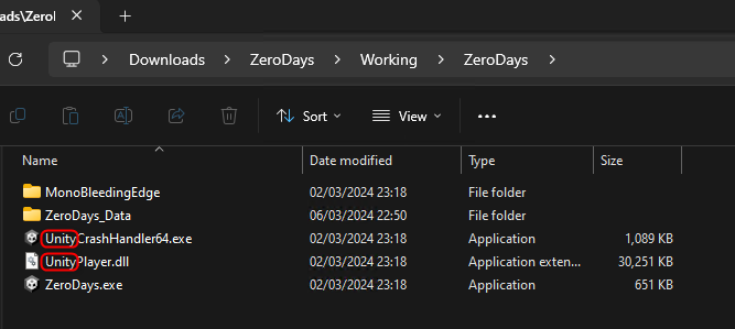 Figure 5: Highlights the occurrence of the word " Unity " multiple times within the filenames in the folder