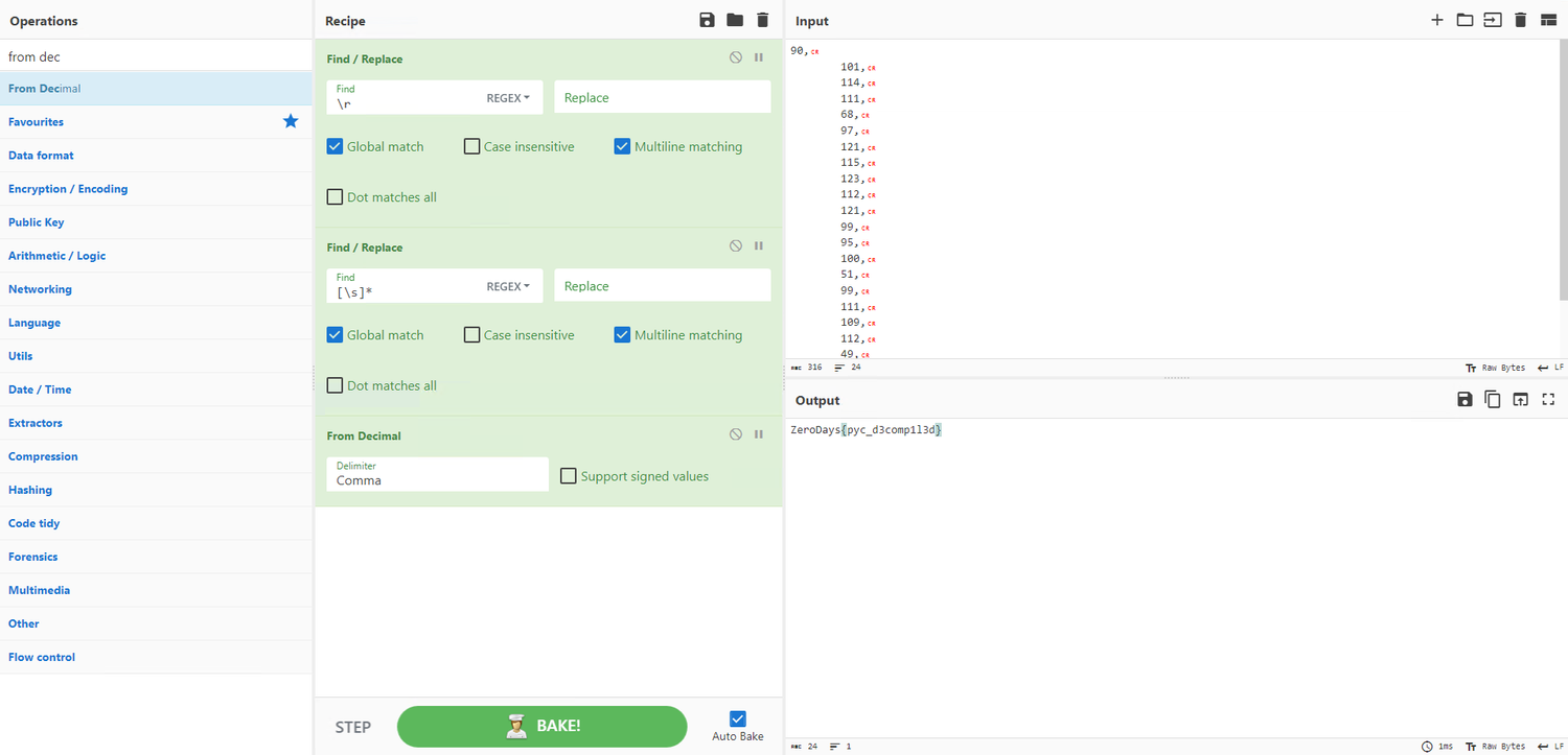 Figure 5: Displays the decoded flag output achieved through CyberChef