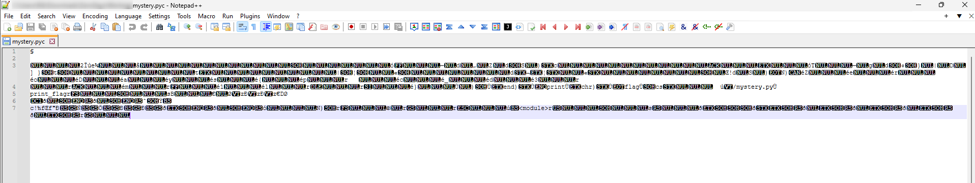 Figure 2: Display of unintelligible data when opening the .pyc file in a text editor