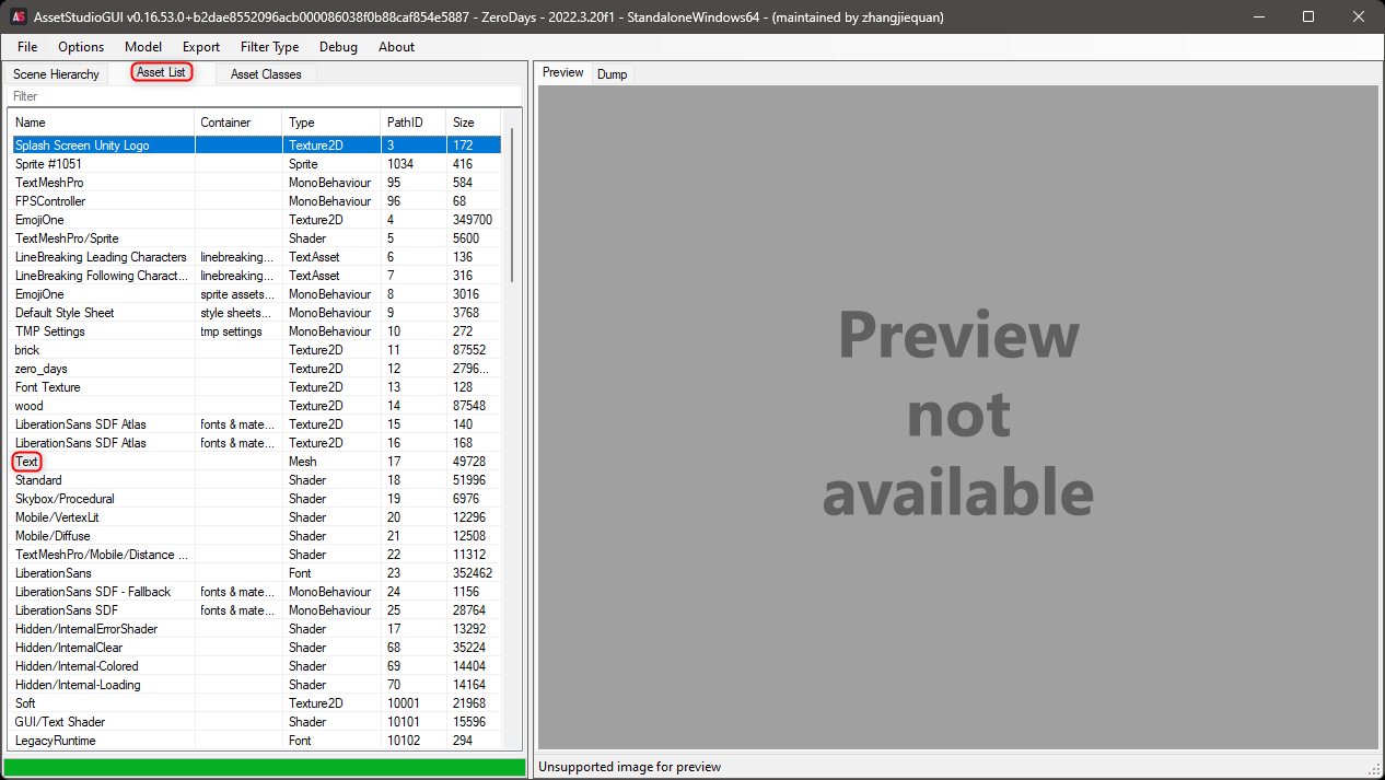 Figure 8: Illustrates the “ Asset List ” tab and highlights the “ Text ” asset