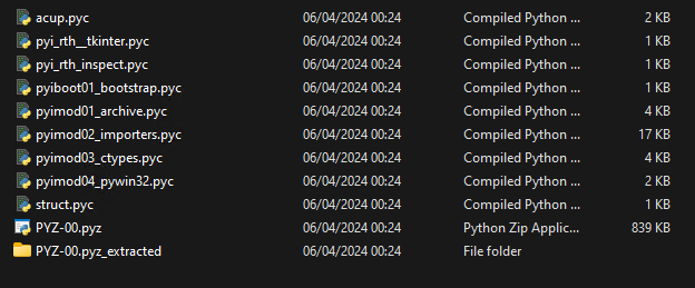 Figure 5: Python bytecode (.pyc) file extracted by pyinstxtractor.py