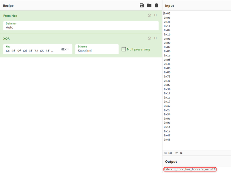 Figure 11: Illustrates the decoding of the expected first input string using CyberChef