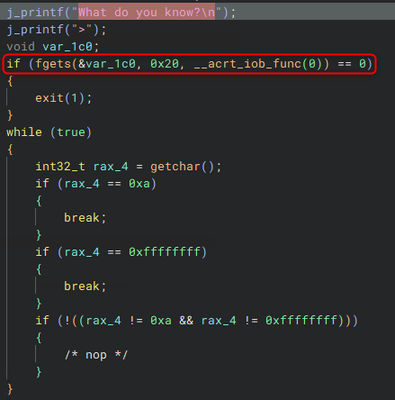 Figure 5: Depicts the first fgets() function encountered in the code