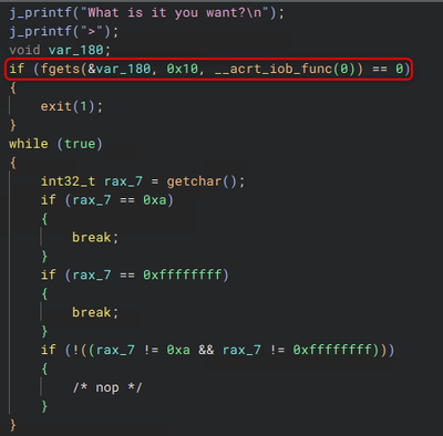 Figure 6: Depicts the second fgets() function encountered in the code