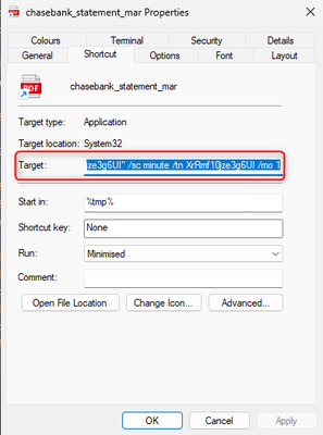 Figure 5: Illustrates the malicious command line associated with the LNK file