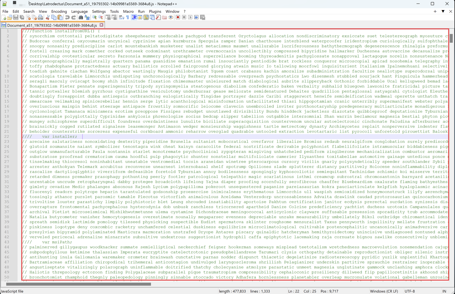 Figure 7: Displays the obfuscated JavaScript (JS) file