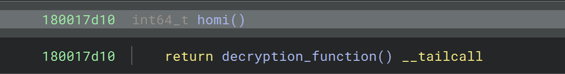 Figure 16: Displays the listing of the homi function in Binary Ninja