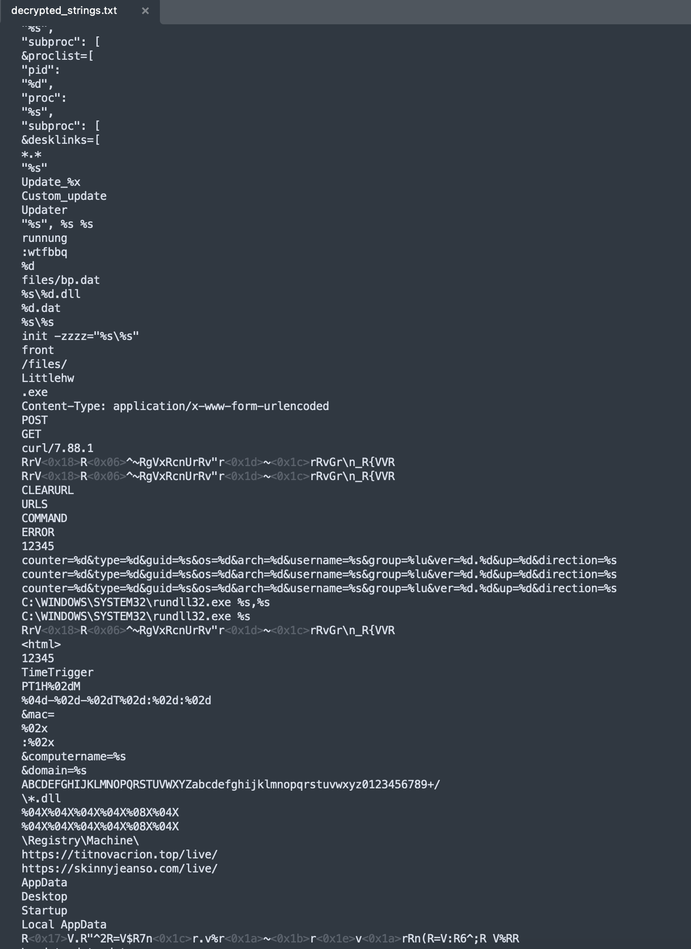 Figure 29: Displays a listing of some of the decrypted strings