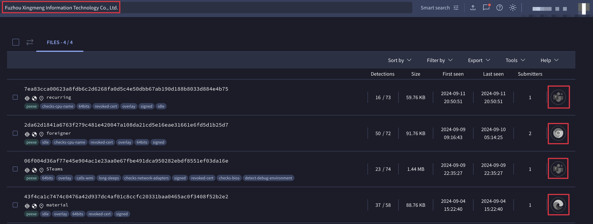 Figure 1: Depicts the malicious signed executables, including their icons and the associated signer name