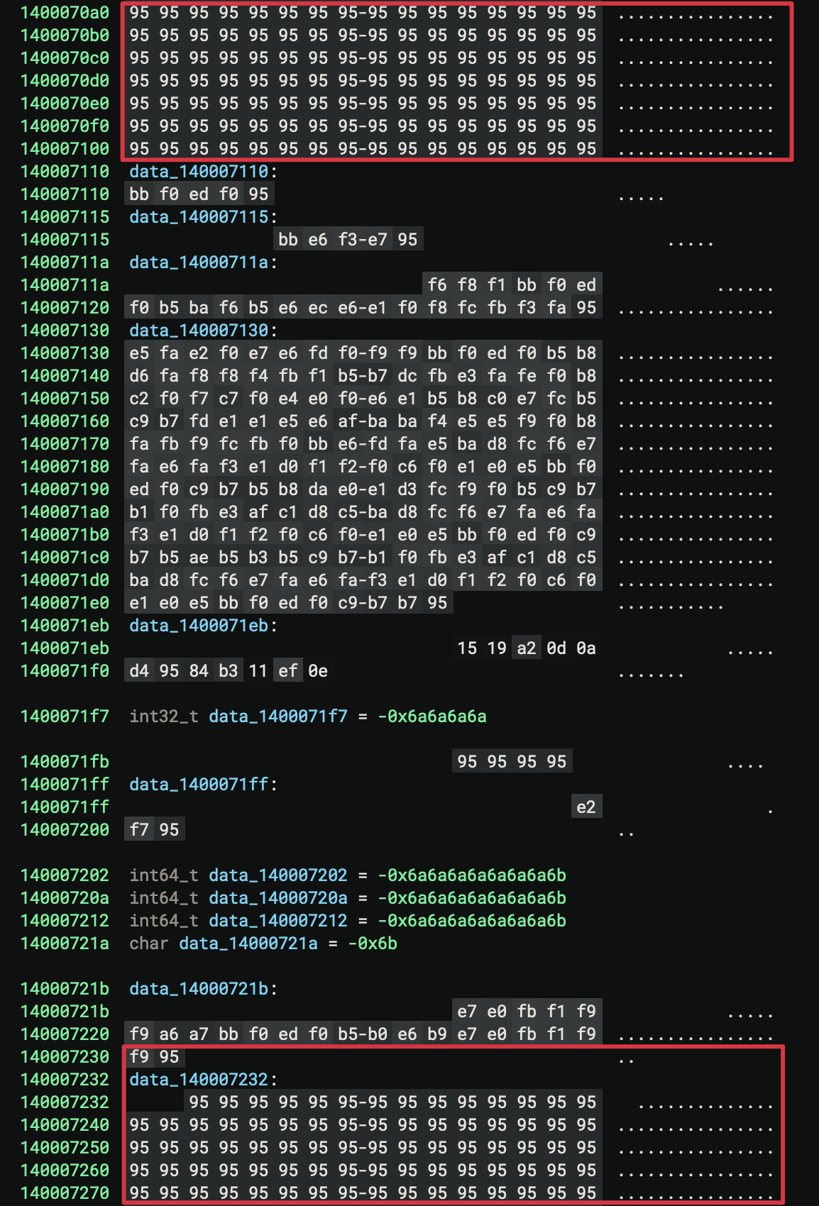 Figure 10: Depicts the repeating 0x95 pattern observed in the Edge.exe binary