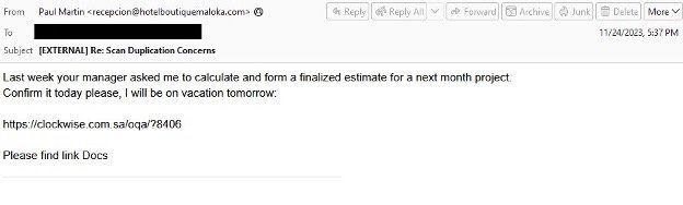 Figure 1: Initial phishing lures utilized by Latrodectus , as depicted on Proofpoint’s blog